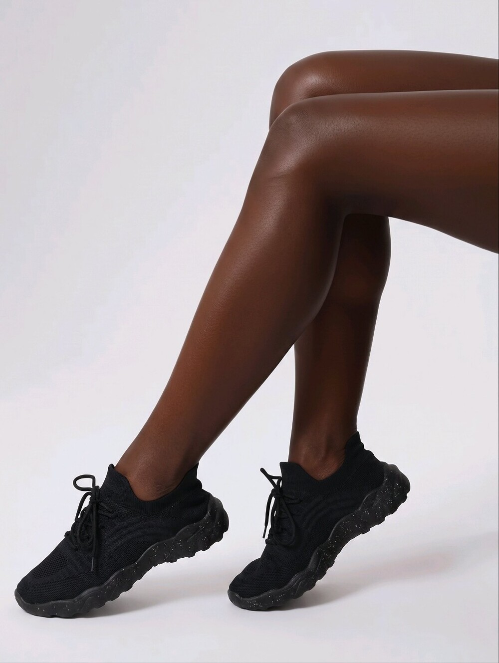 Women's Black Knit Athletic Sneakers - Lightweight Comfort